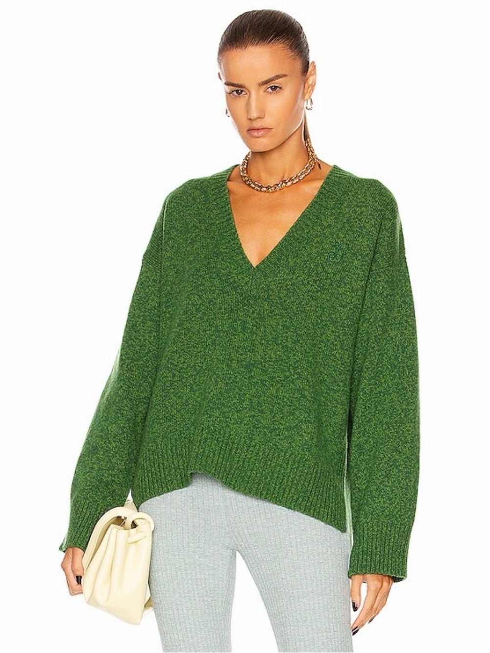 Like new - GANNI wool mix pullover V-neck in Kelly Green - S/M relaxed fit.
